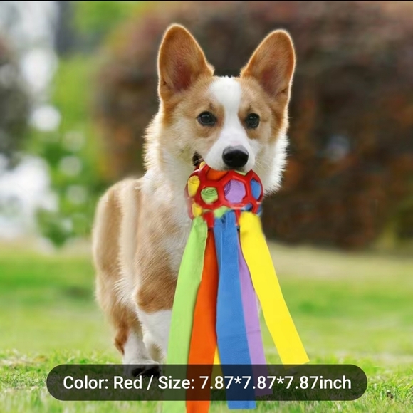 UNIQUE Dogs toy. Hide treats. RUBBER BALL W/ TUCK AWAY SOFT RIBBON - Picture 1 of 4